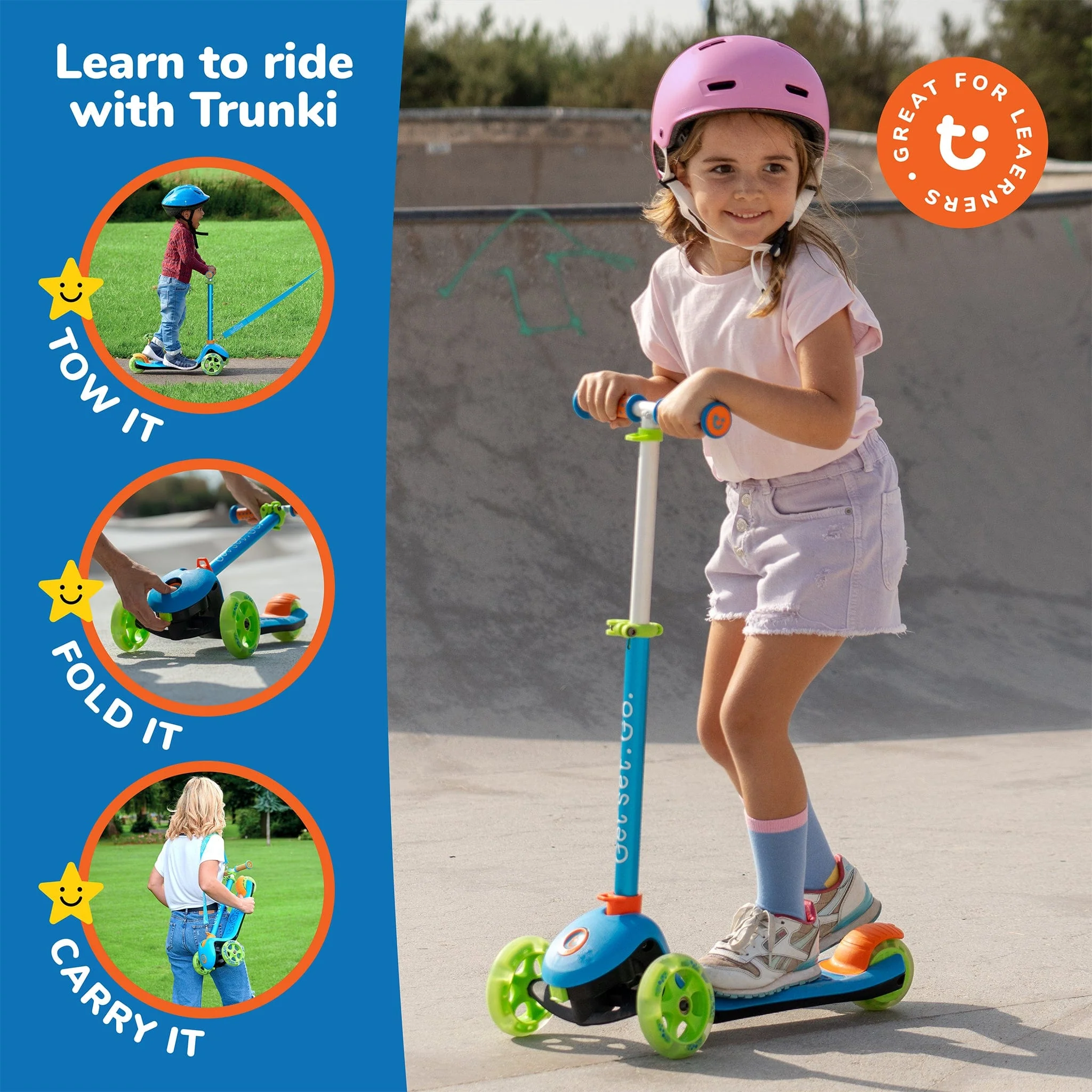 Trunki Folding Scooter - Small - Blue - Image 4